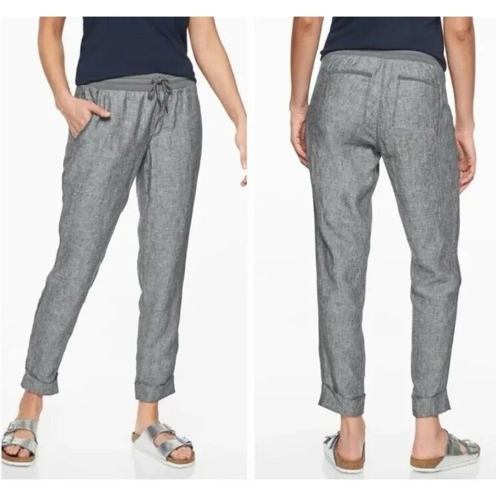 ATHLETA Women’s Gray Bali Linen Ankle Pants Size 6 Tall Style #211388